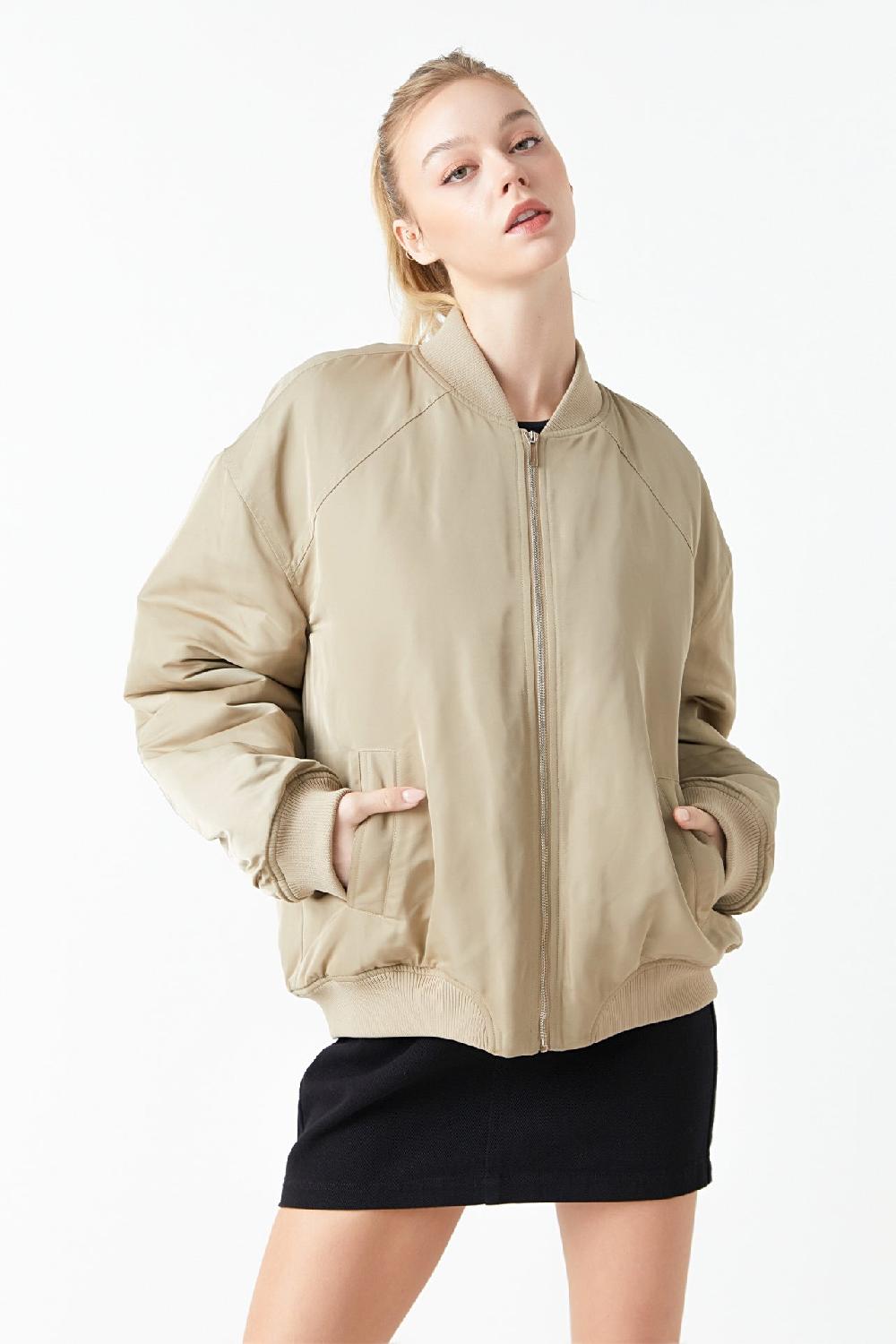 Endless Rose Ruched Bomber Jacket KHAKI