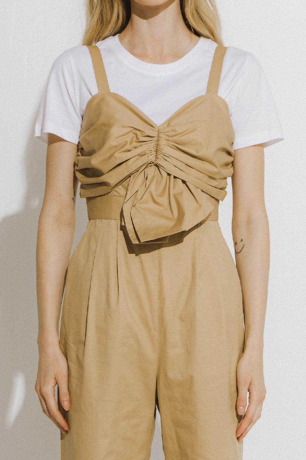 Endless Rose Ruched Detail Jumpsuit BEIGE