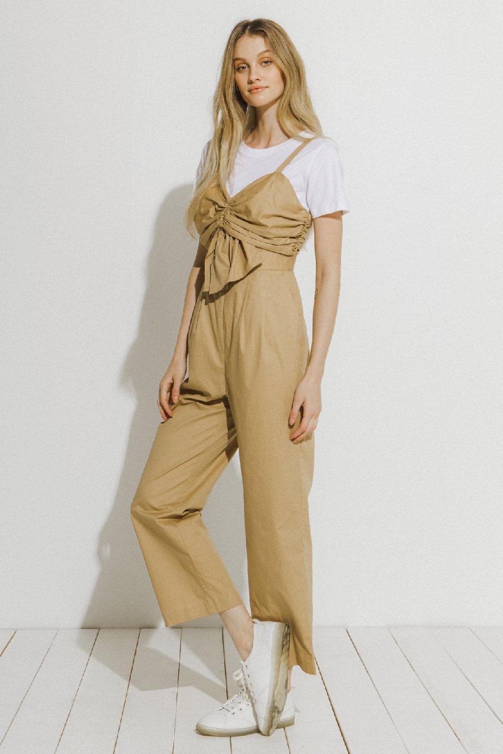 Endless Rose Ruched Detail Jumpsuit BEIGE