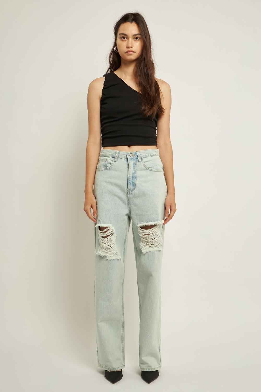 Endless Rose Ruched One Shoulder Crop Top BLACK