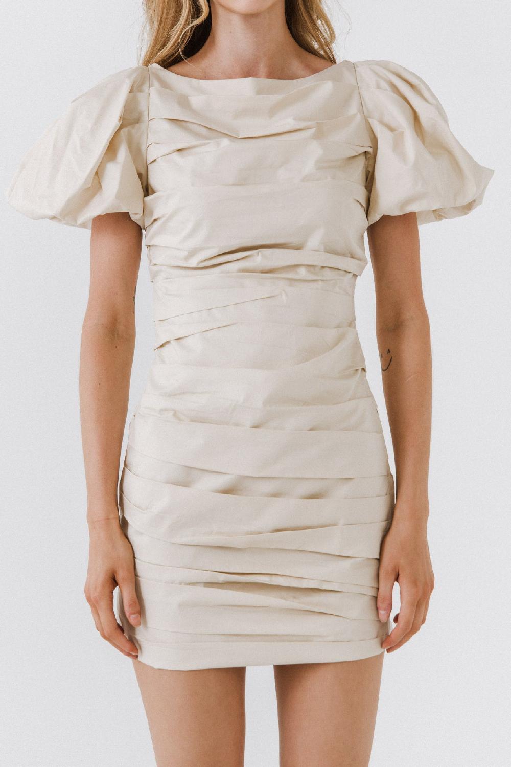 Endless Rose Ruched Puff Sleeve Dress IVORY