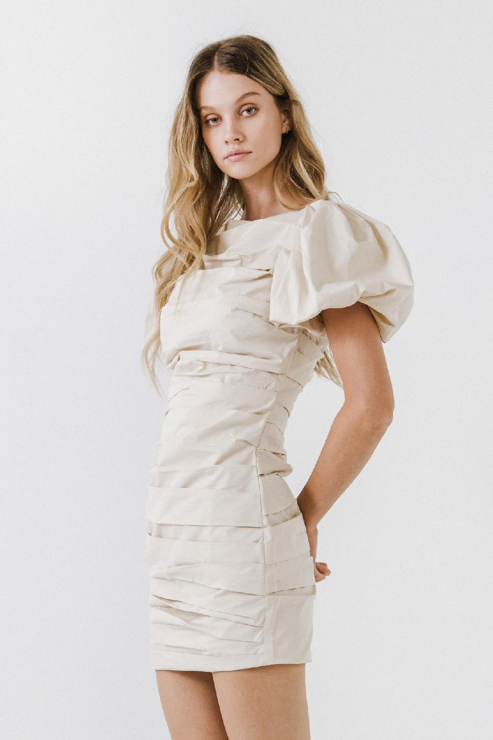 Endless Rose Ruched Puff Sleeve Dress IVORY