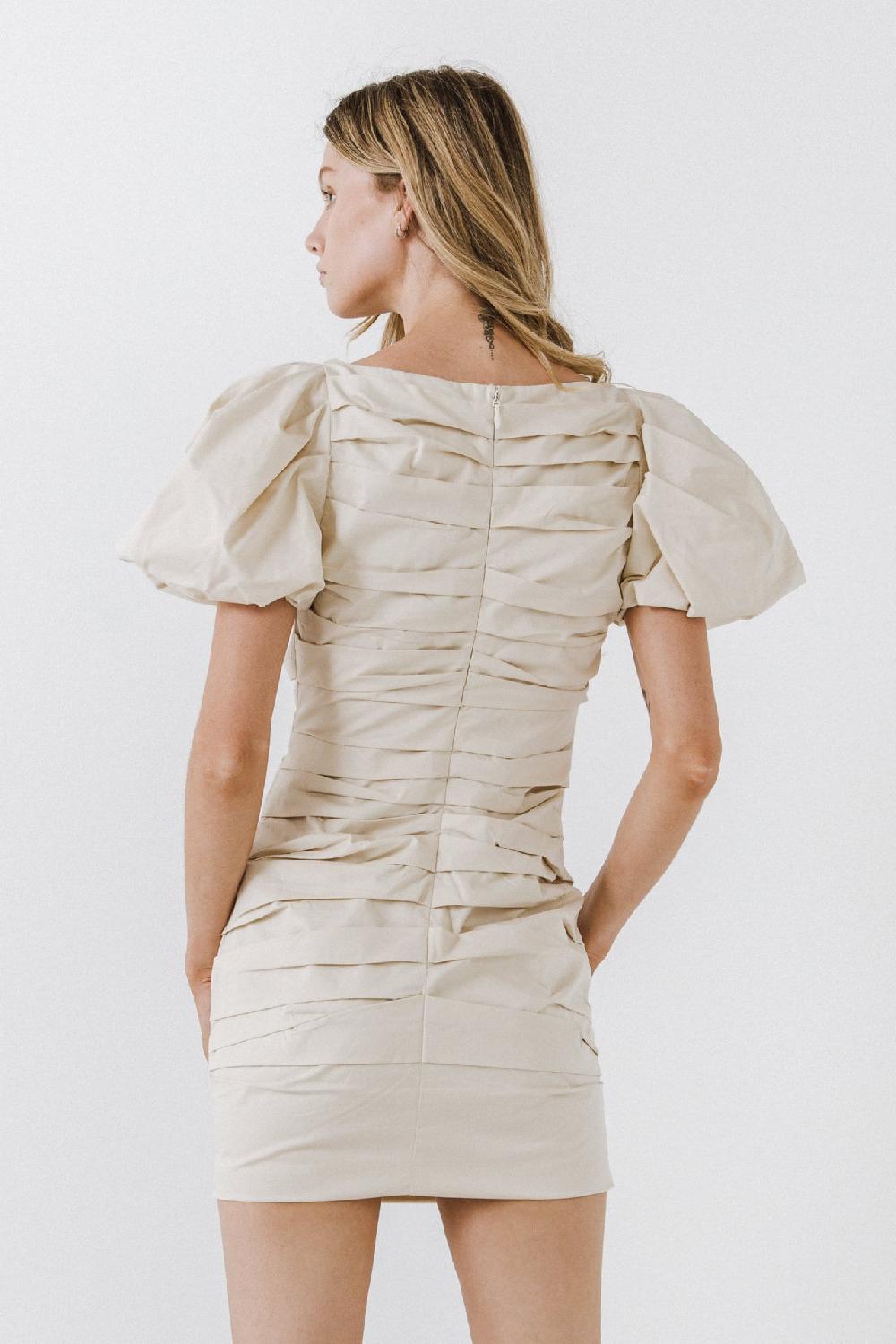 Endless Rose Ruched Puff Sleeve Dress IVORY