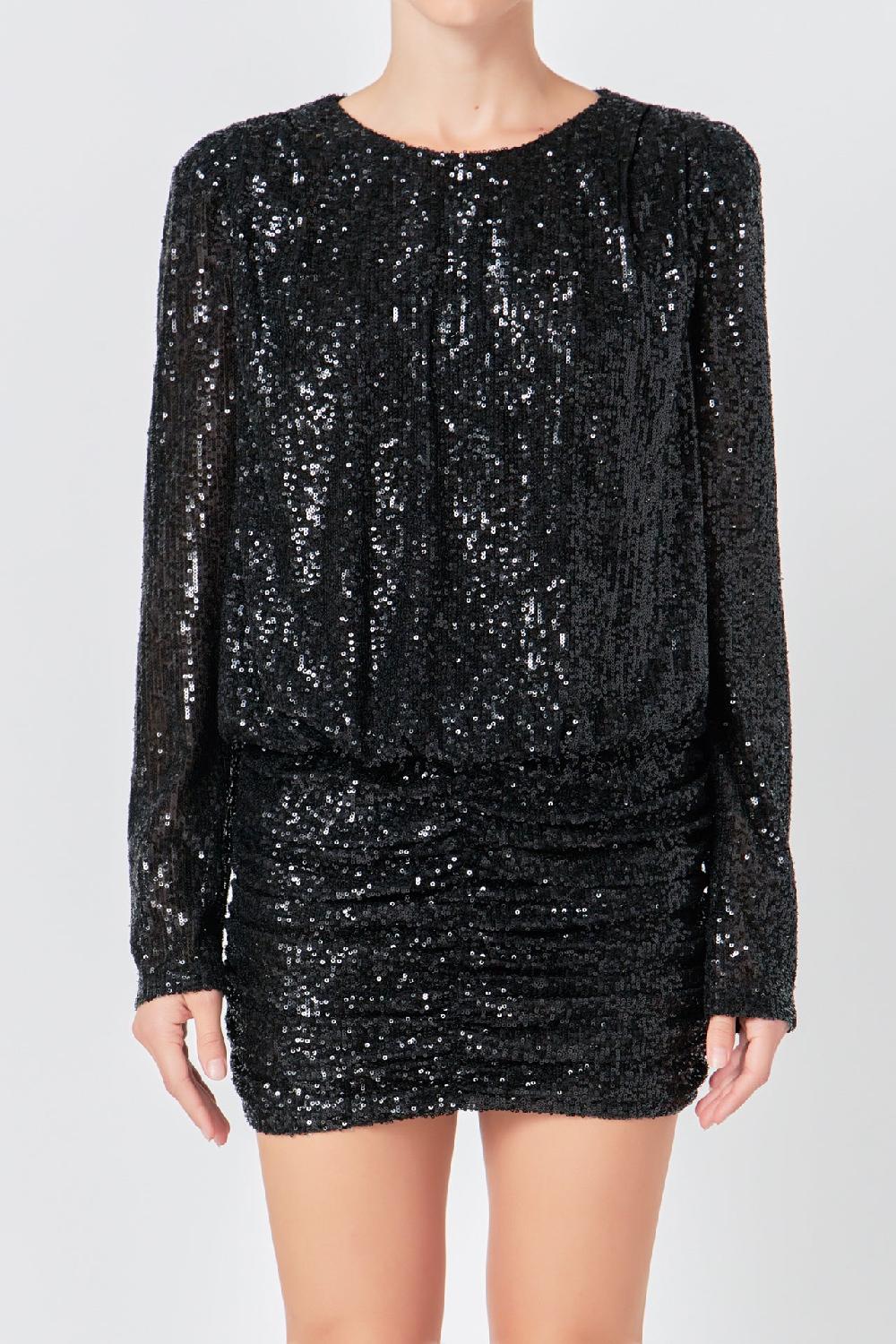 Endless Rose Ruched Sequin Mini Dress BLACK