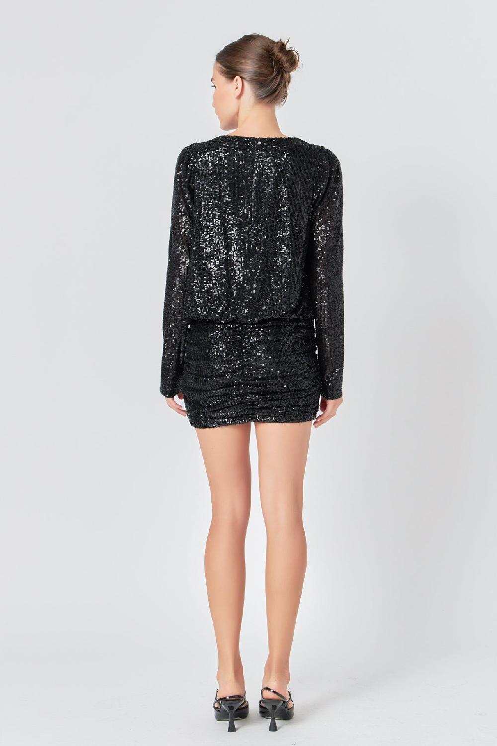 Endless Rose Ruched Sequin Mini Dress BLACK