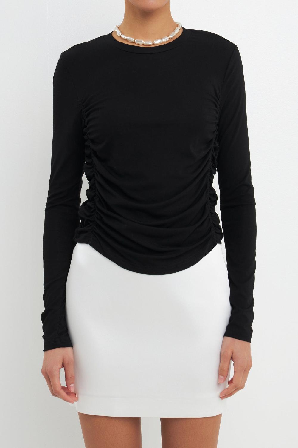 Endless Rose Ruched Side Knit Top BLACK