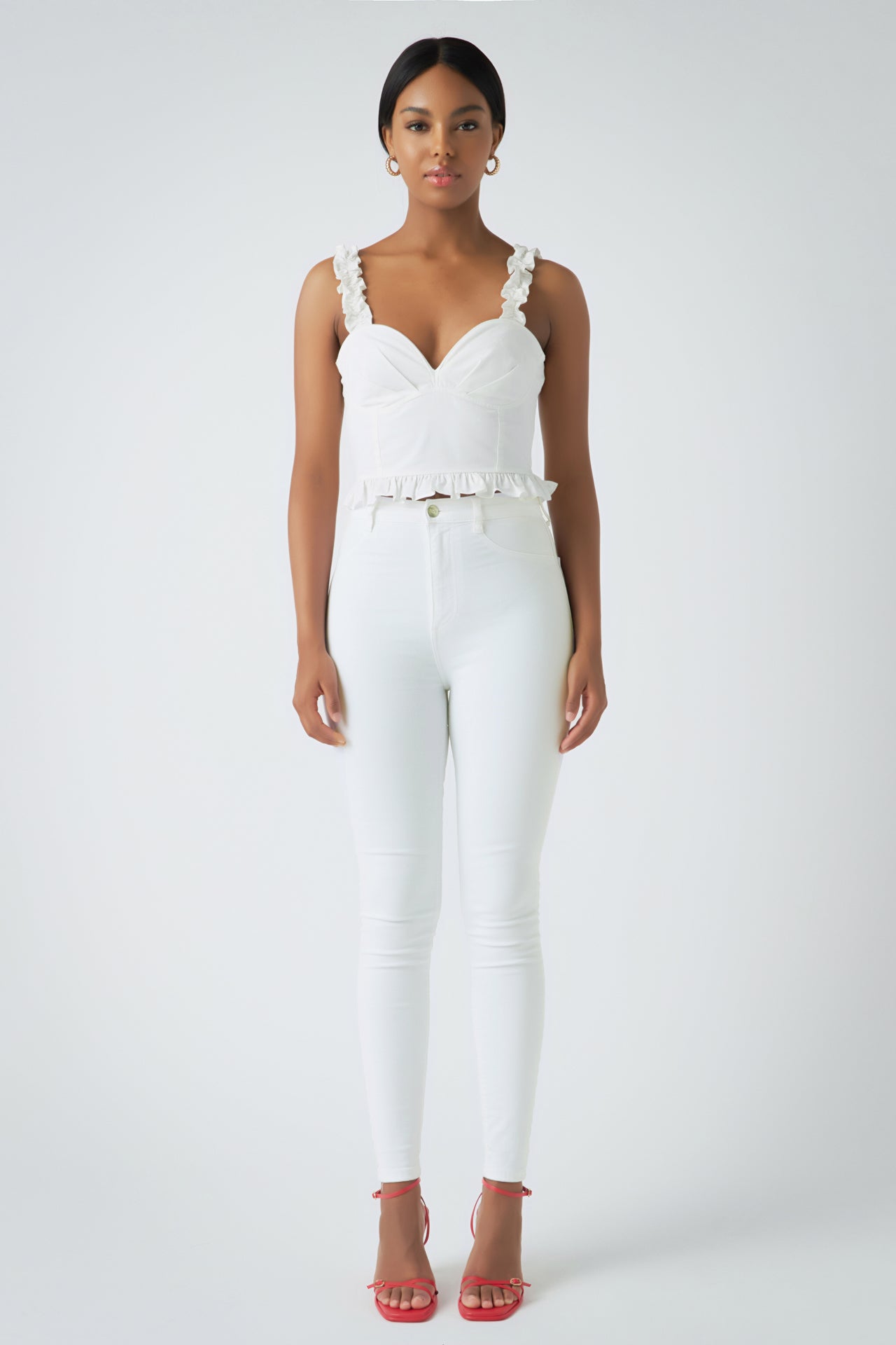 endless rose Ruffle Detail Bustier Top WHITE