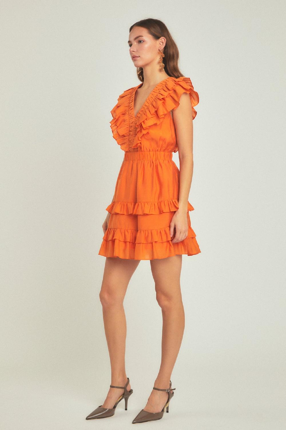 Endless Rose Ruffle Detail Mini Dress ORANGE