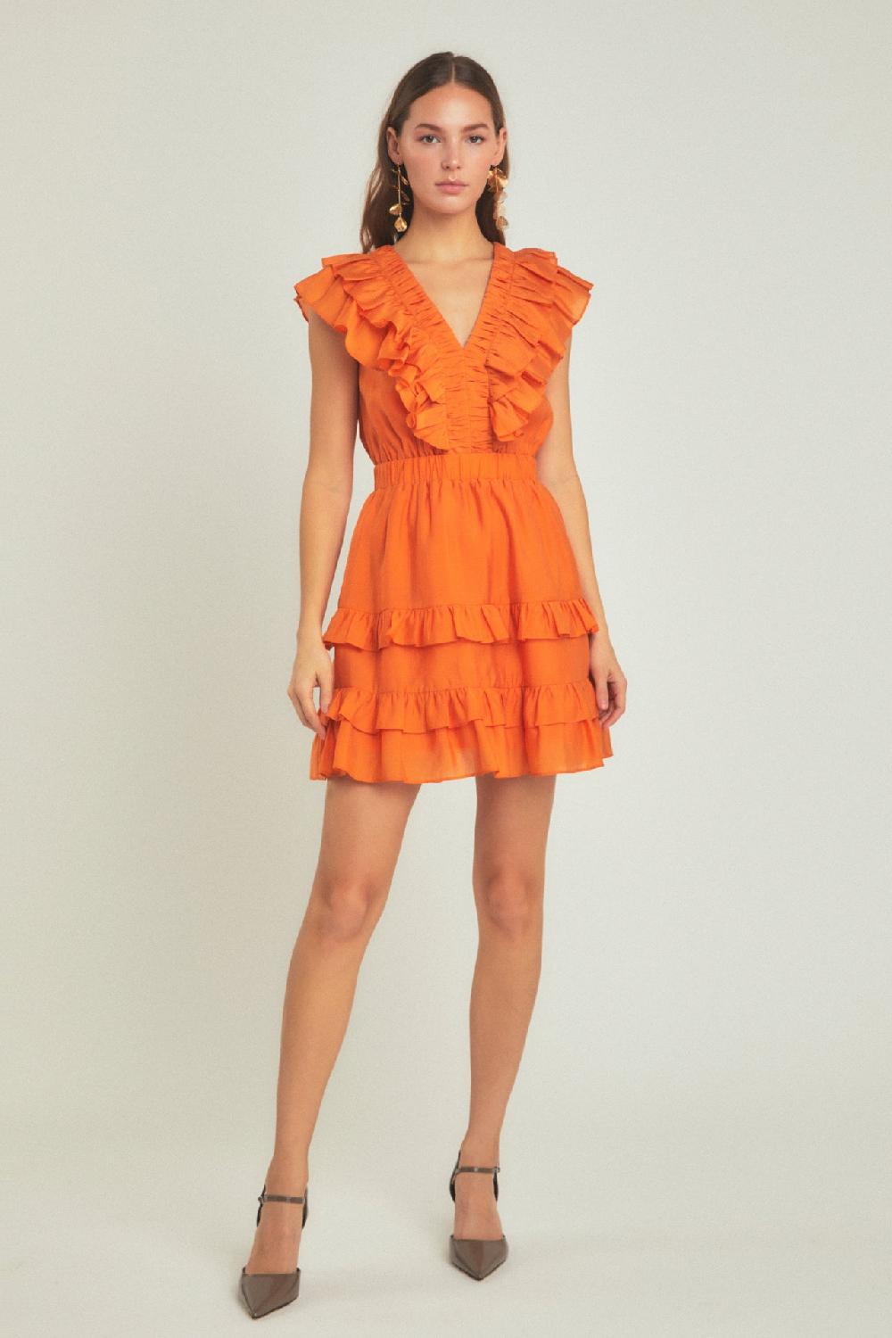 endless rose Ruffle Detail Mini Dress ORANGE