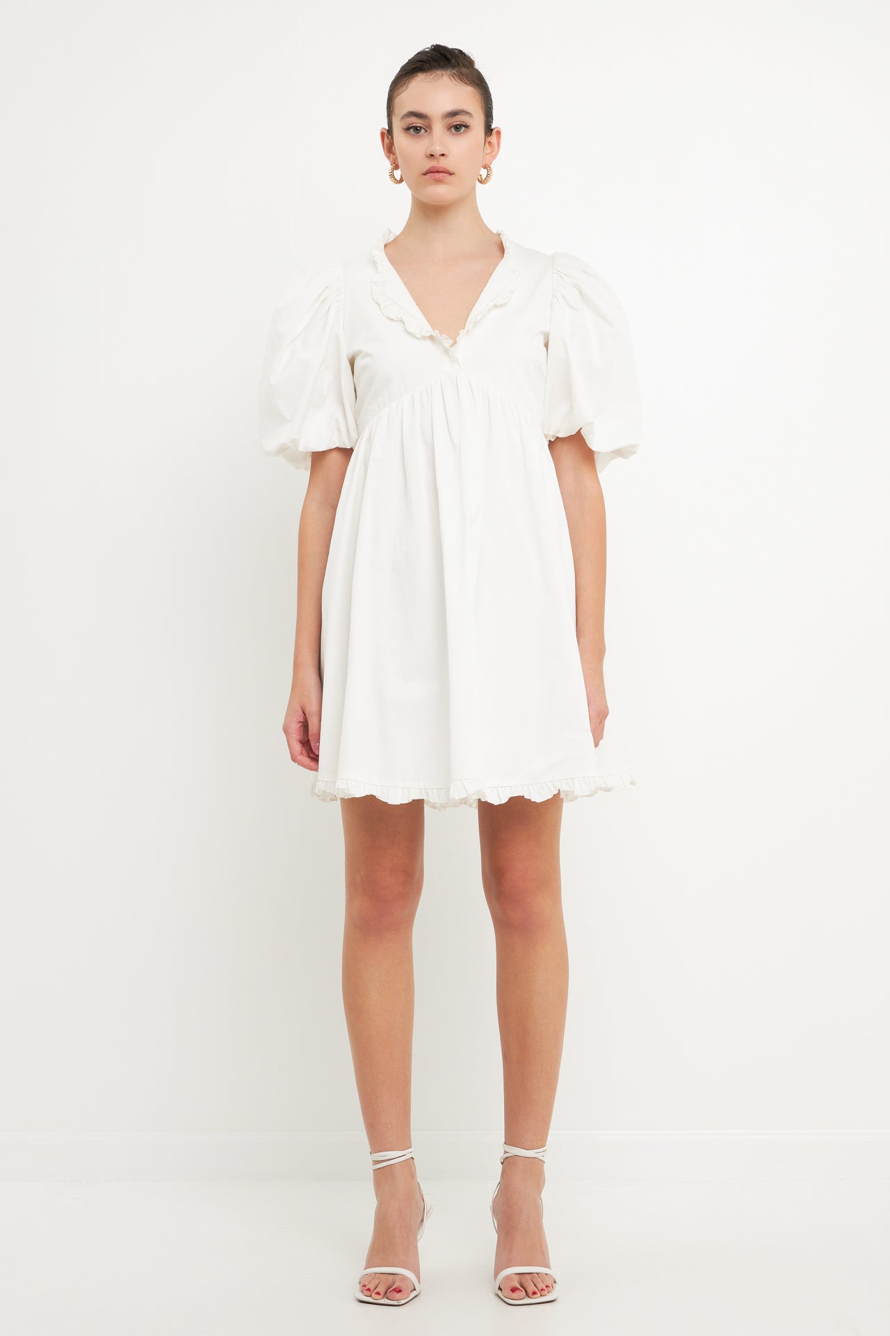 endless rose Ruffle Detail Mini Dress WHITE