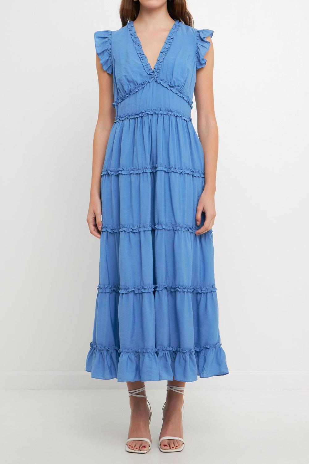 Endless Rose Ruffle Detail Tiered Long Dress BLUE