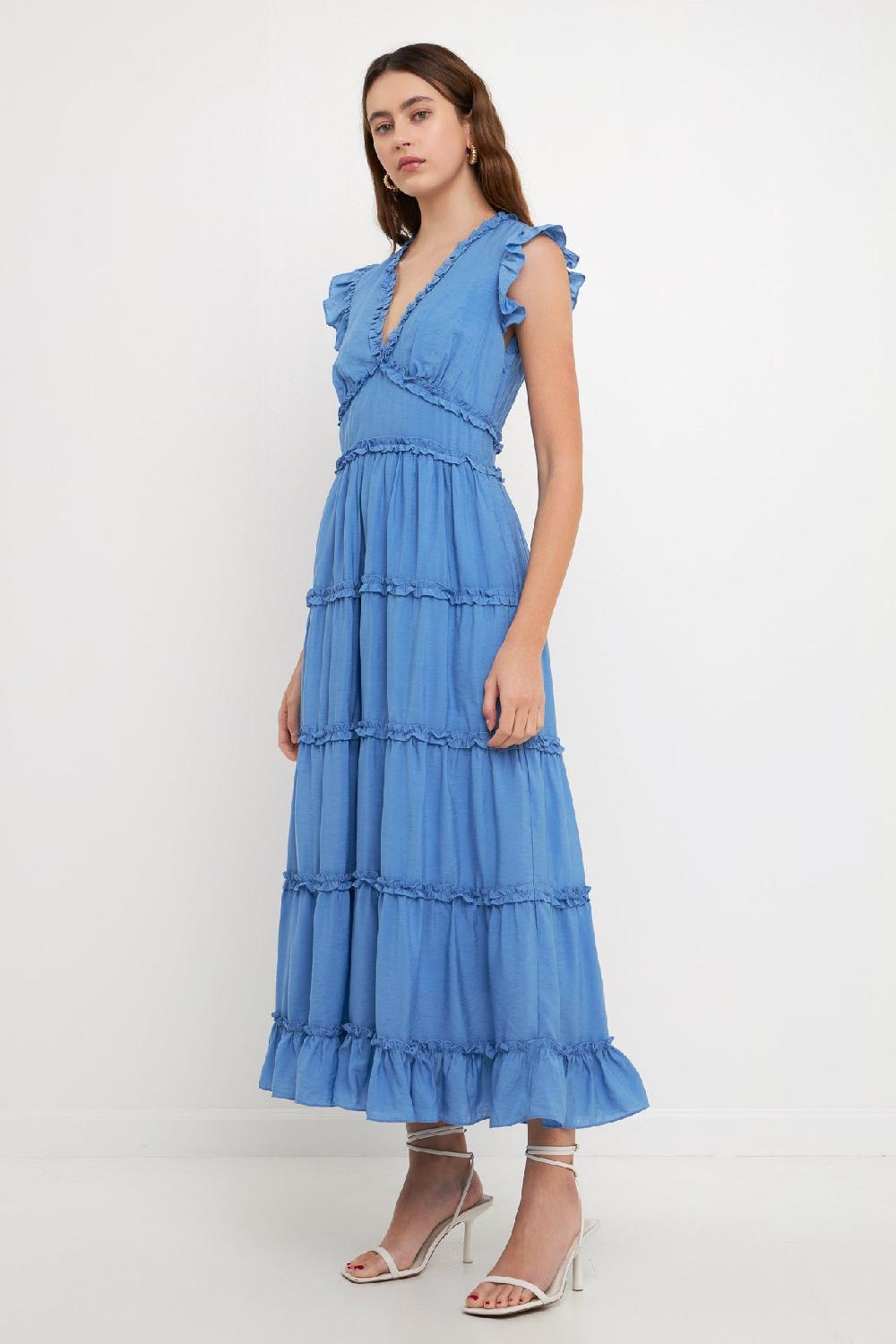 Endless Rose Ruffle Detail Tiered Long Dress BLUE
