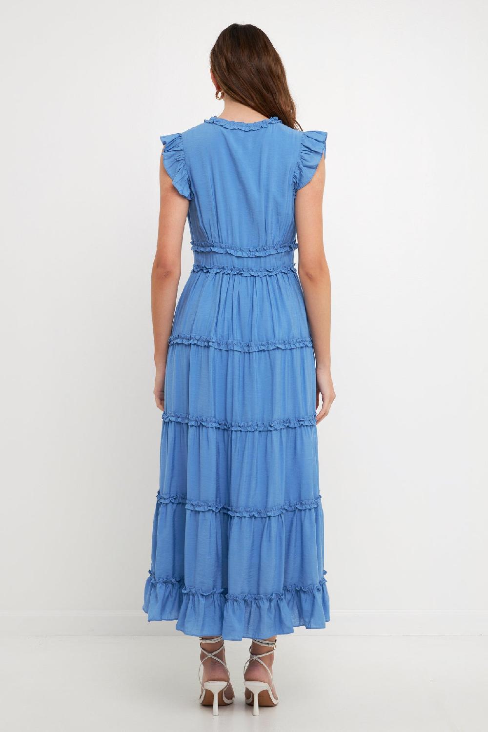 Endless Rose Ruffle Detail Tiered Long Dress BLUE