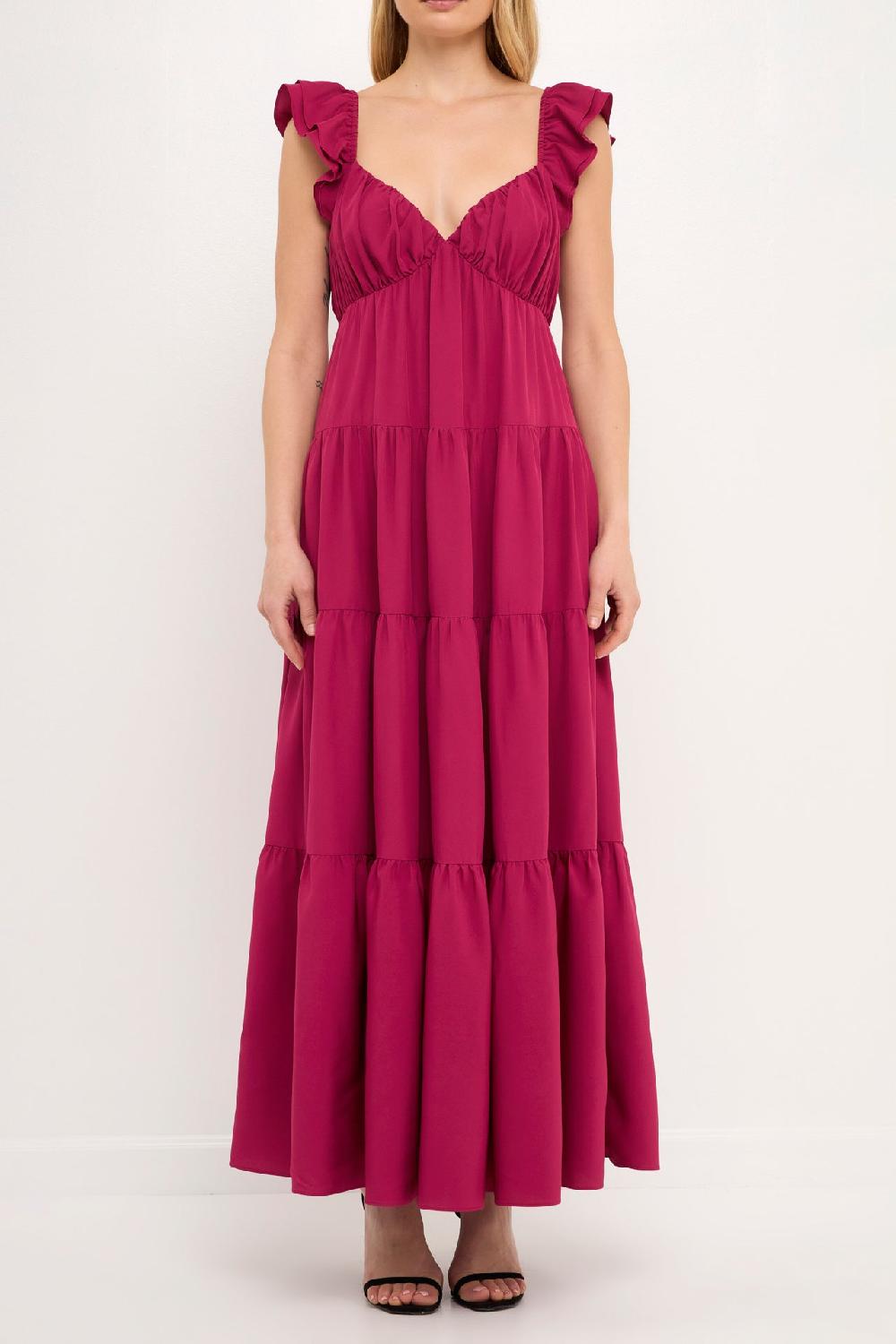 Endless Rose Ruffle Sleeve Maxi Dress BERRY
