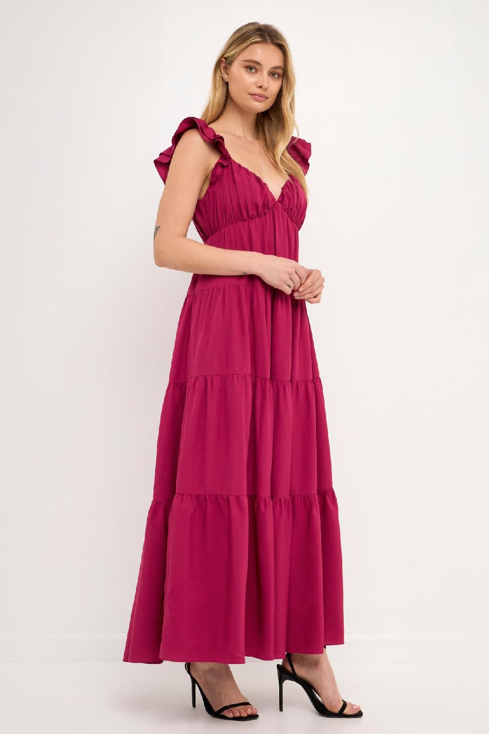 Endless Rose Ruffle Sleeve Maxi Dress BERRY