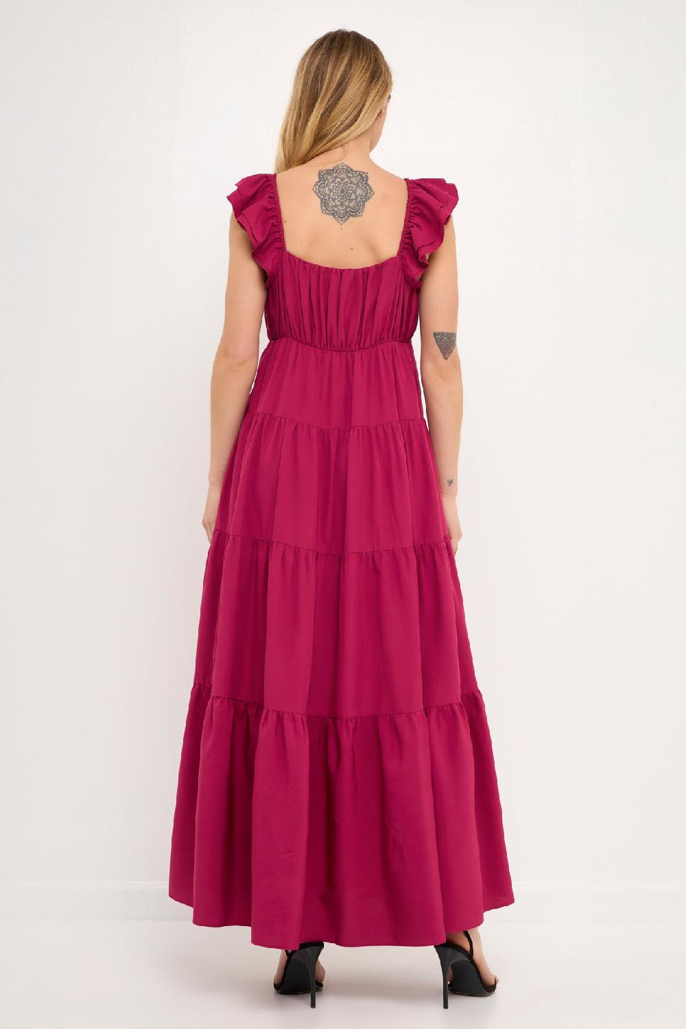 Endless Rose Ruffle Sleeve Maxi Dress BERRY