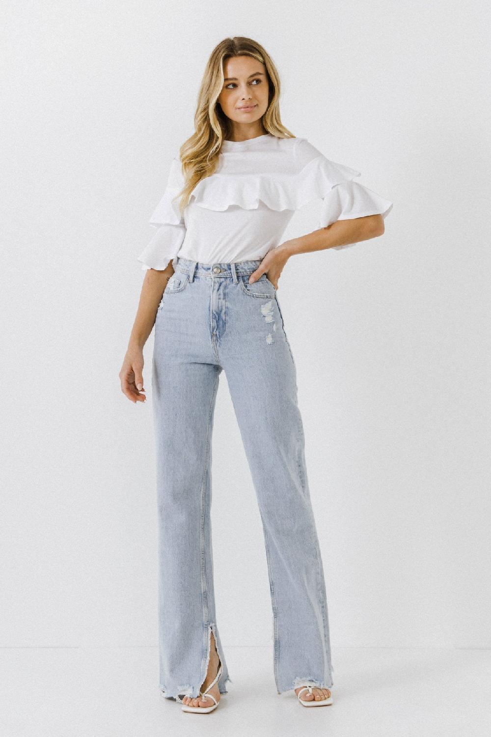 Endless Rose Ruffle Sleeve T-Shirt OFF WHITE