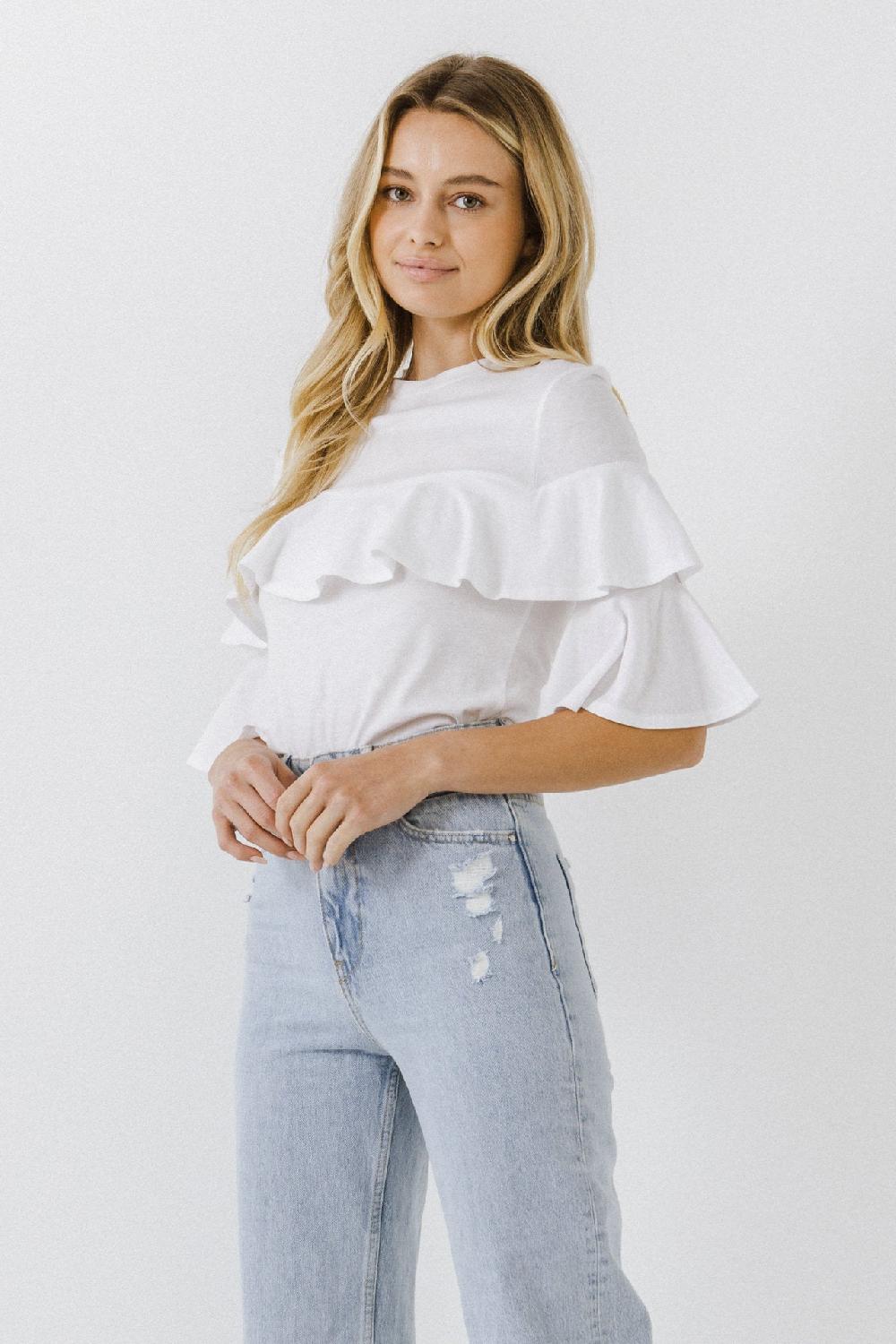 Endless Rose Ruffle Sleeve T-Shirt OFF WHITE