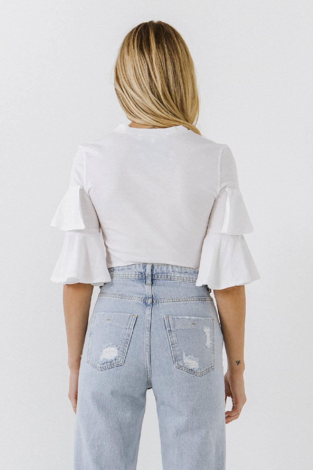 Endless Rose Ruffle Sleeve T-Shirt OFF WHITE