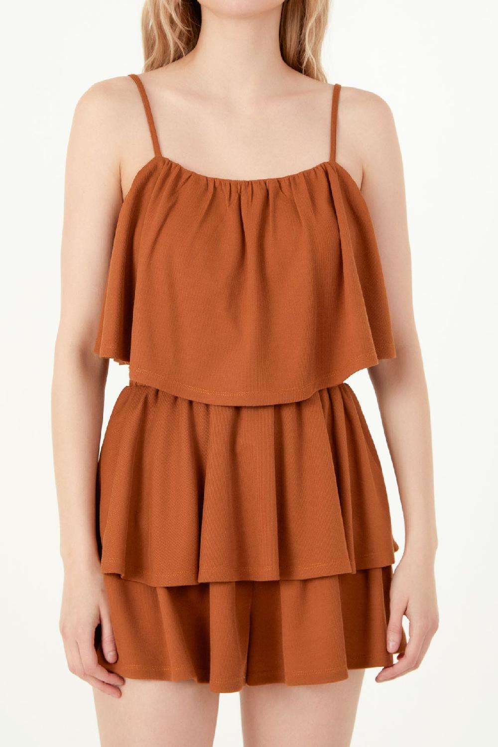 Endless Rose Ruffled Knit Romper BROWN