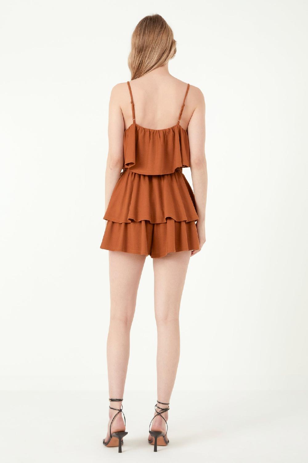 Endless Rose Ruffled Knit Romper BROWN