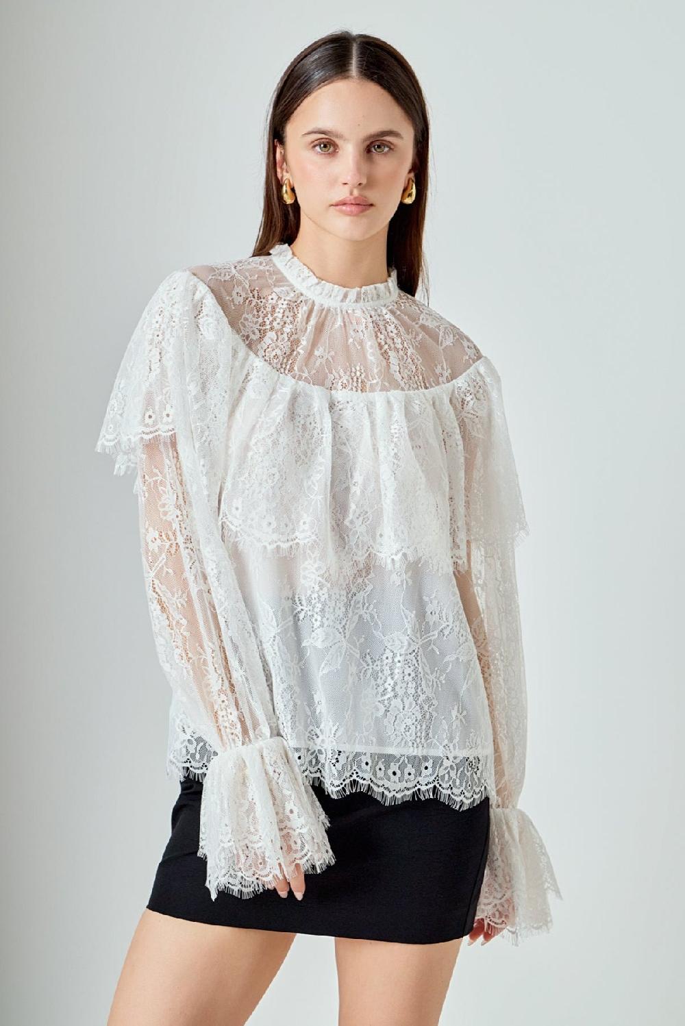 endless rose Ruffled Lace Blouse IVORY