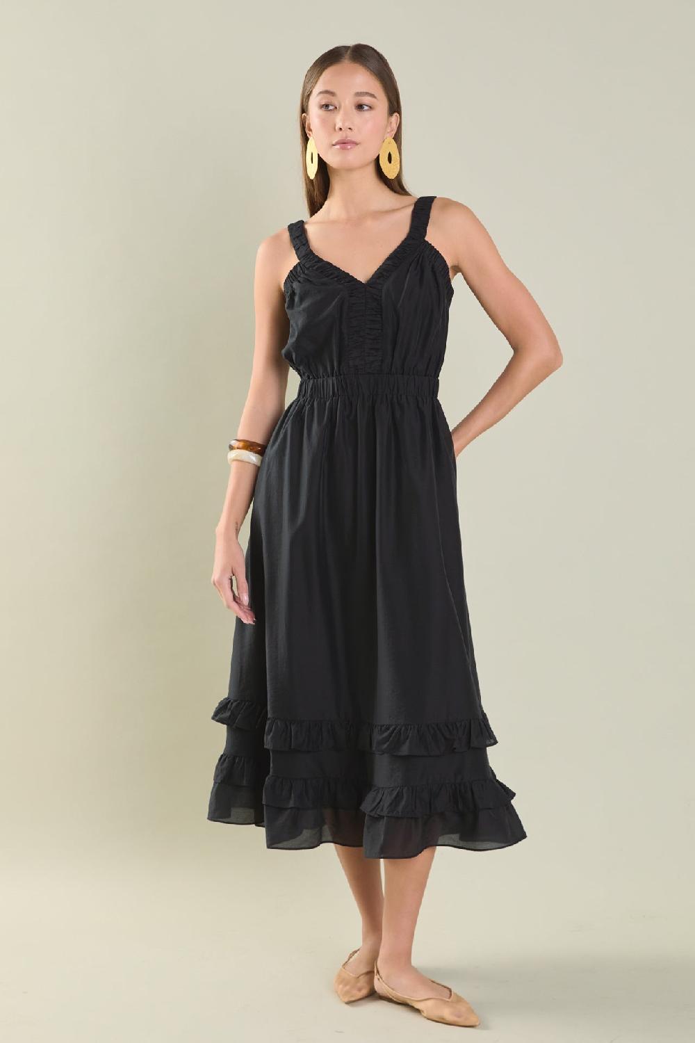 endless rose Ruffled Maxi Dress BLACK