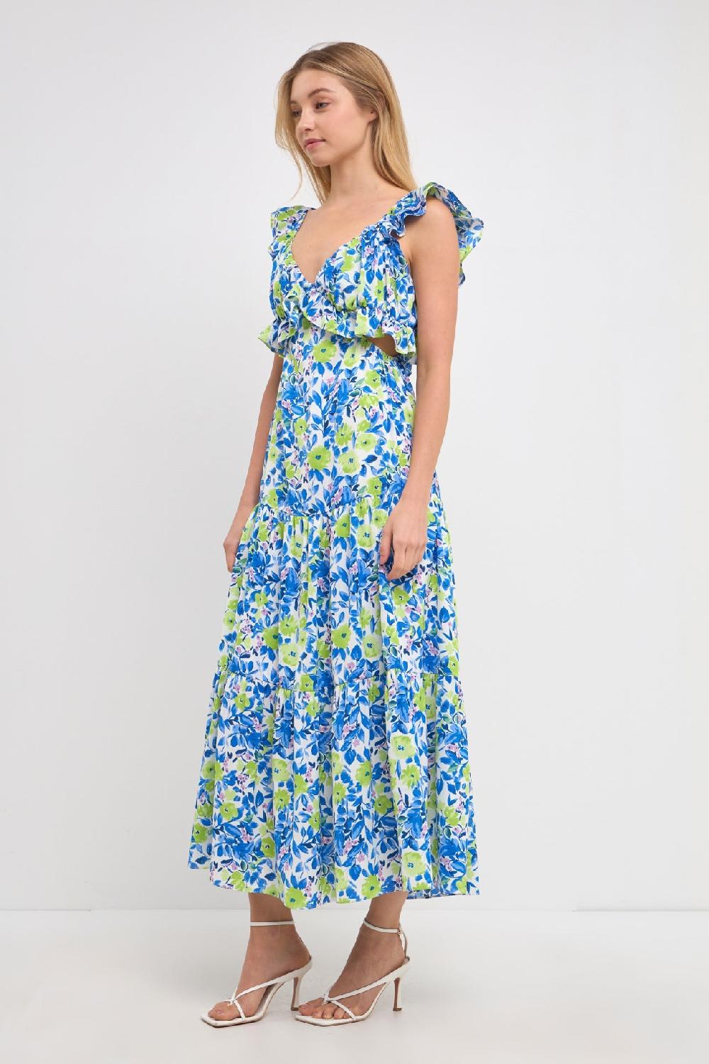 Endless Rose Ruffled Maxi Dress BLUE/GREEN