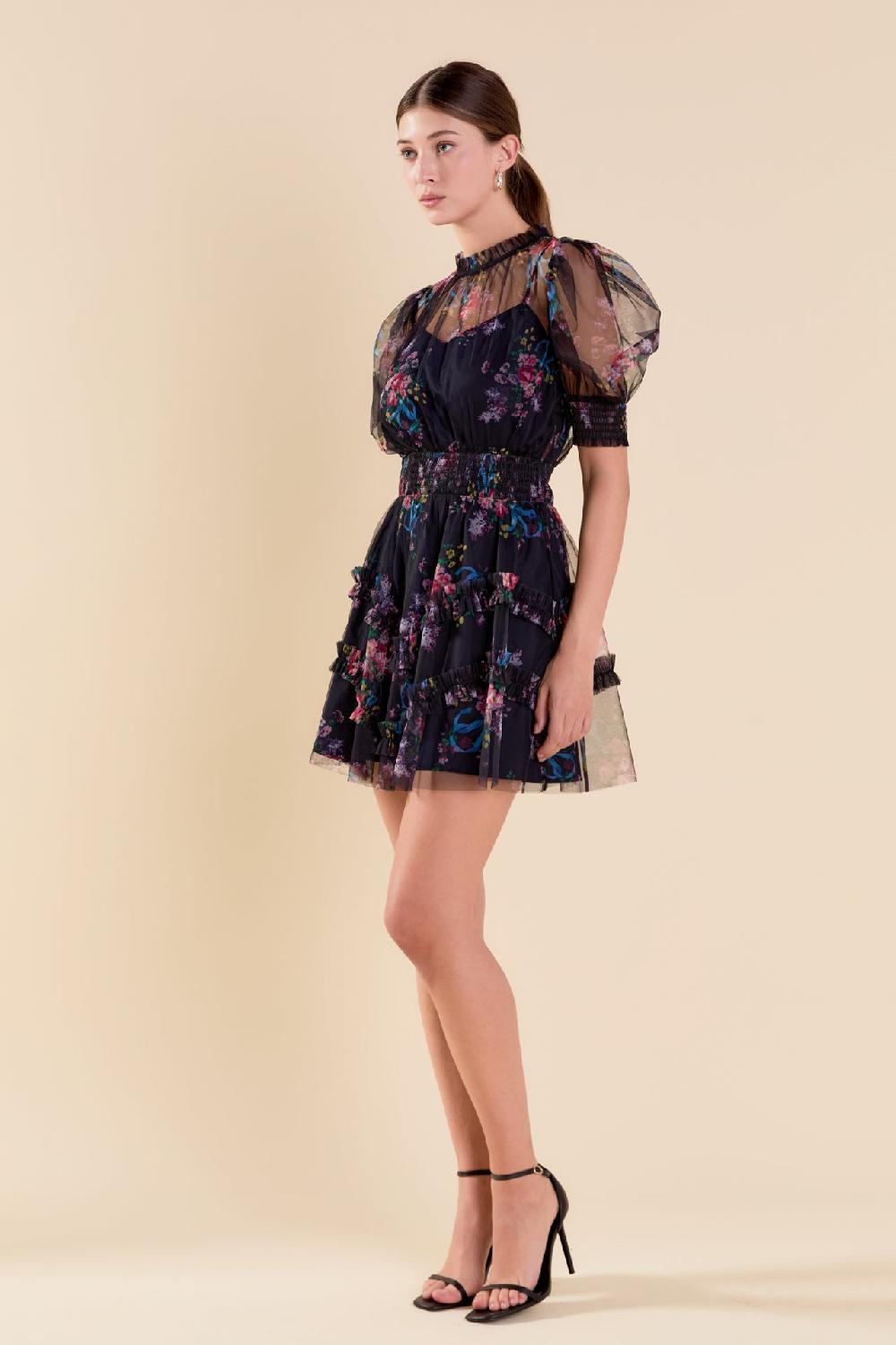 Endless Rose Ruffled Mesh Mini Dress NAVY