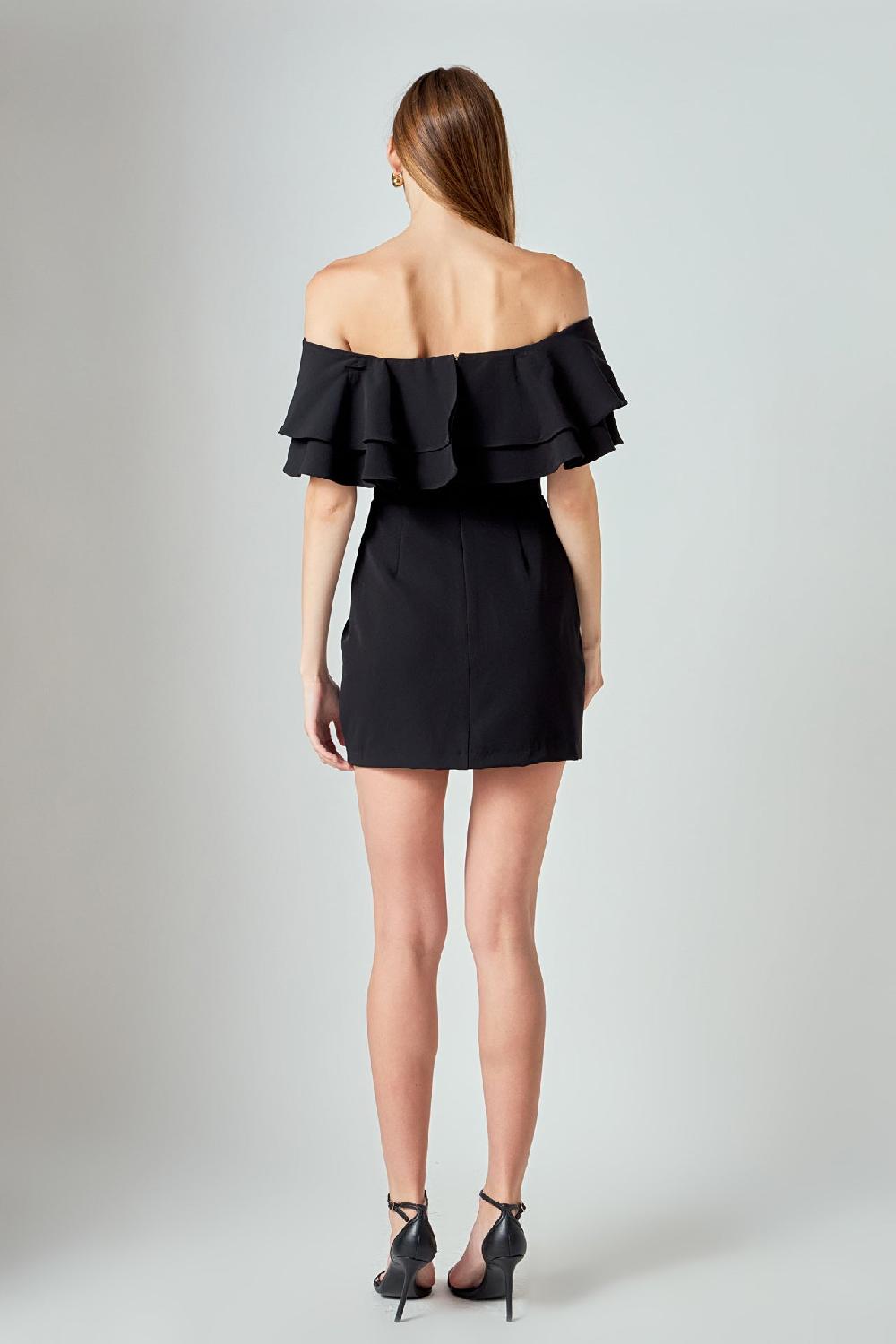 Endless Rose Ruffled Off Shoulder Mini Dress BLACK