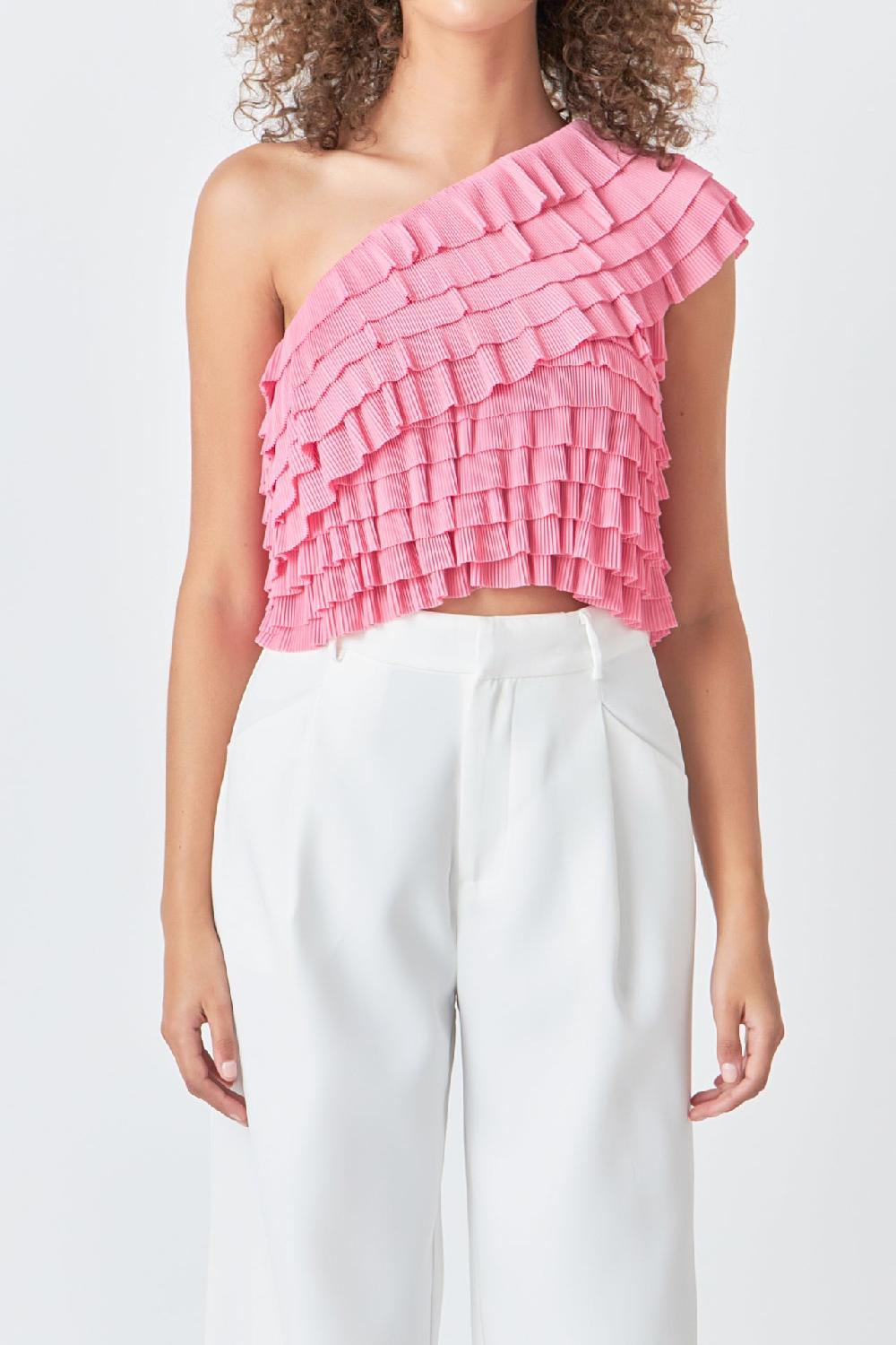 Endless Rose Ruffled One-shoulder Top PINK