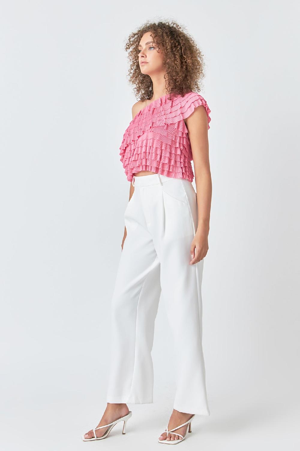 Endless Rose Ruffled One-shoulder Top PINK
