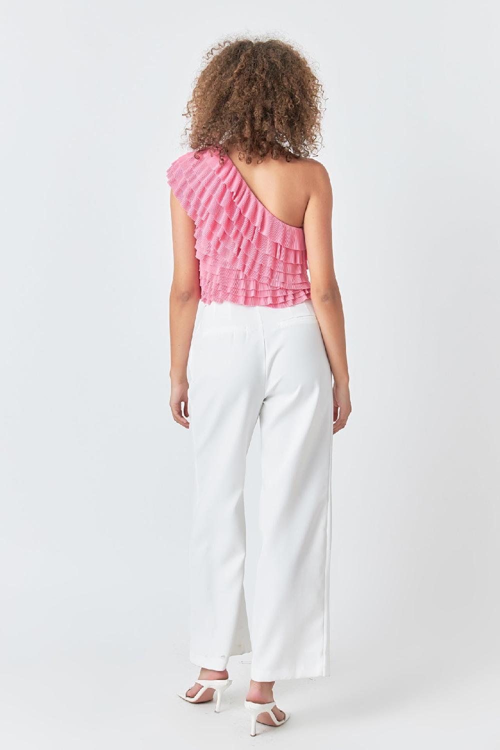 Endless Rose Ruffled One-shoulder Top PINK