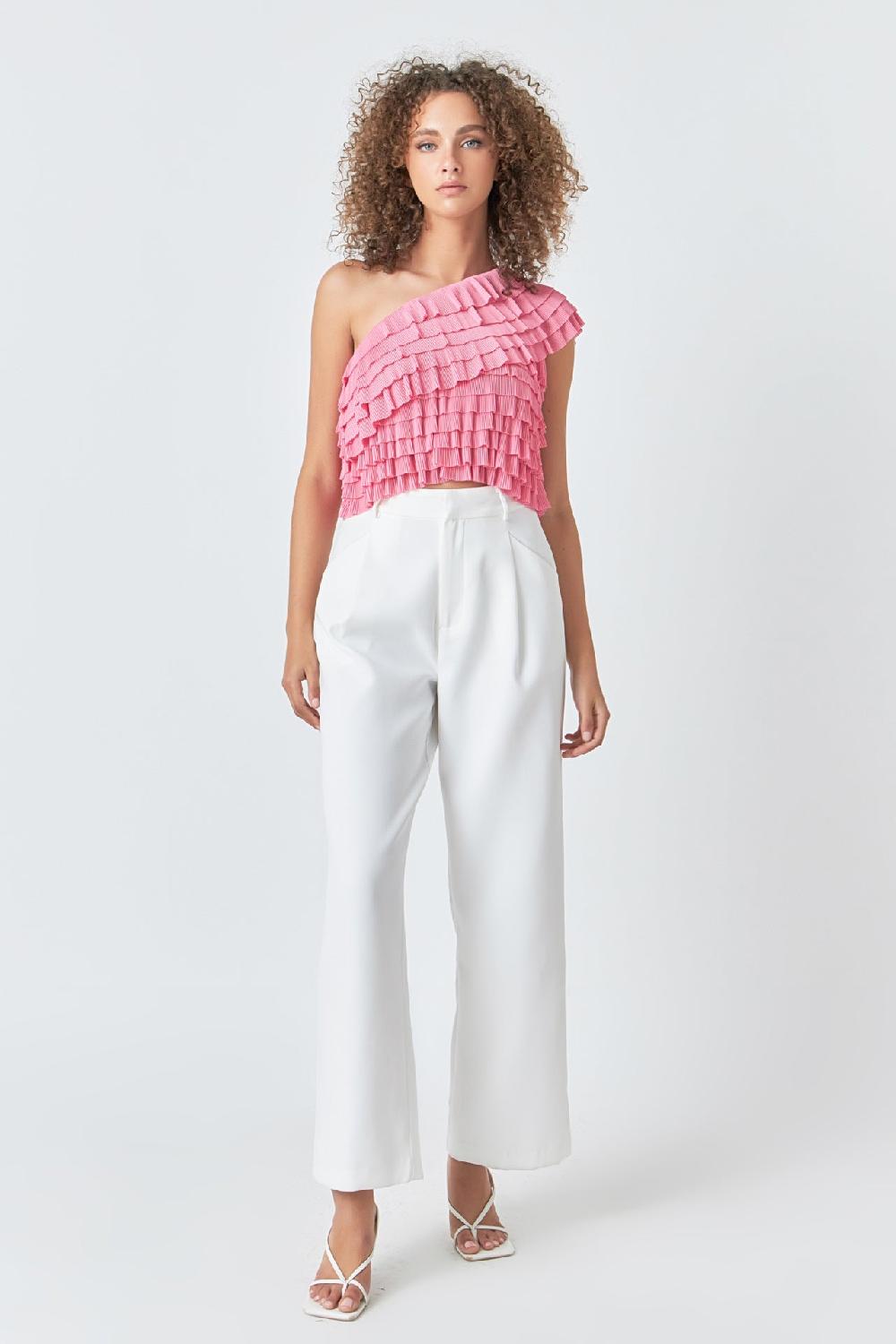 endless rose Ruffled One-shoulder Top PINK