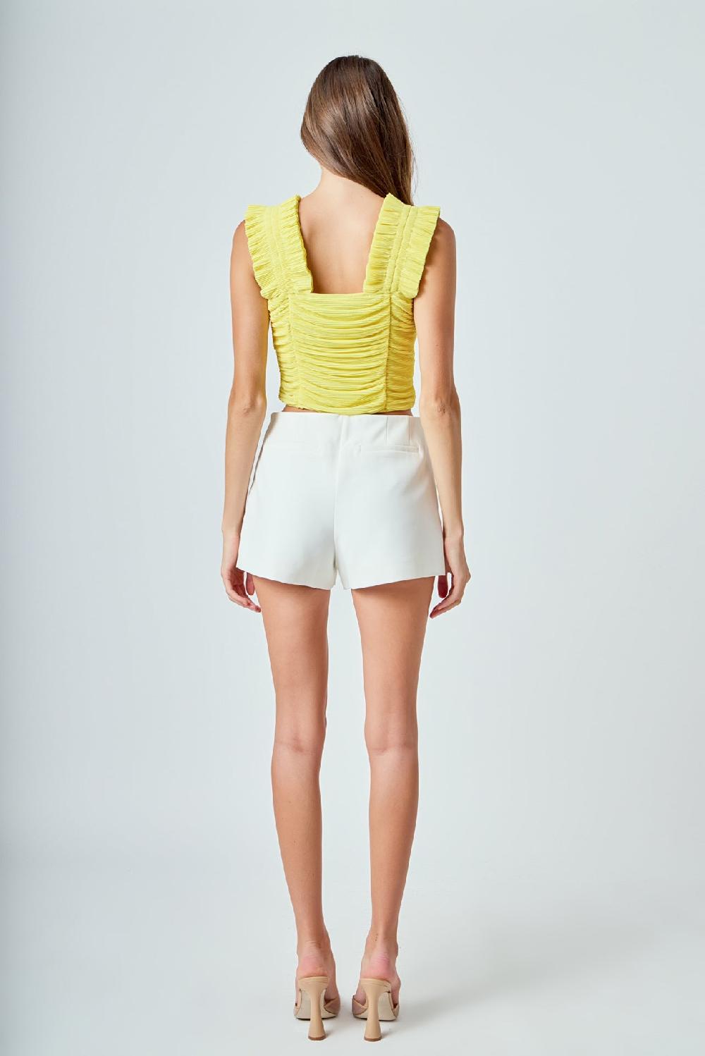 Endless Rose Ruffled Pleated Mesh Tank Top YELLOW