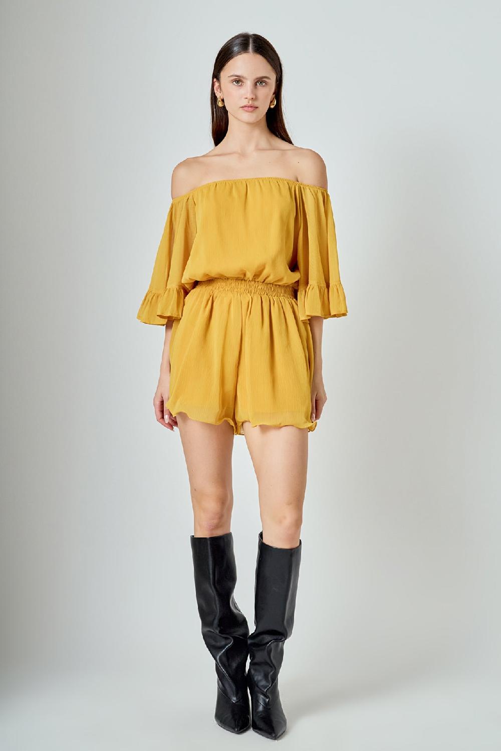 endless rose Ruffled Sleeve Romper HONEY YELLOW