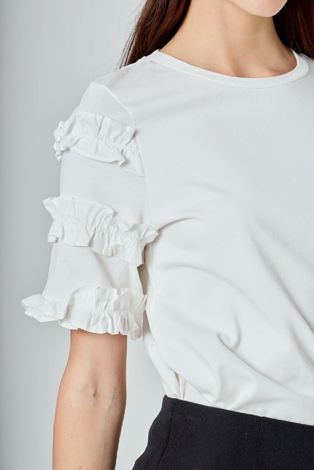 Endless Rose Ruffled Sleeve T-Shirt WHITE
