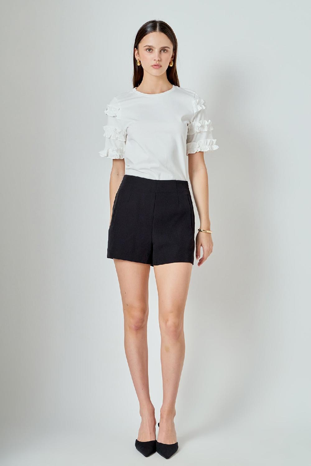 endless rose Ruffled Sleeve T-Shirt WHITE