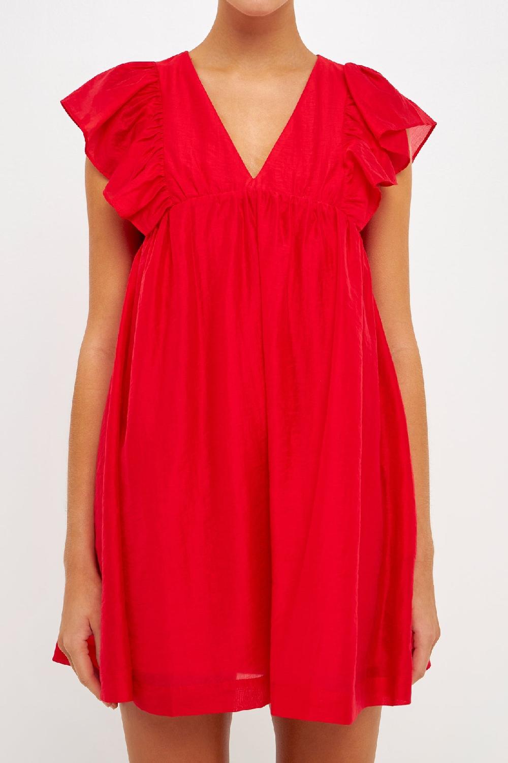 Endless Rose Ruffled V Neck Mini Flounce Dress RED
