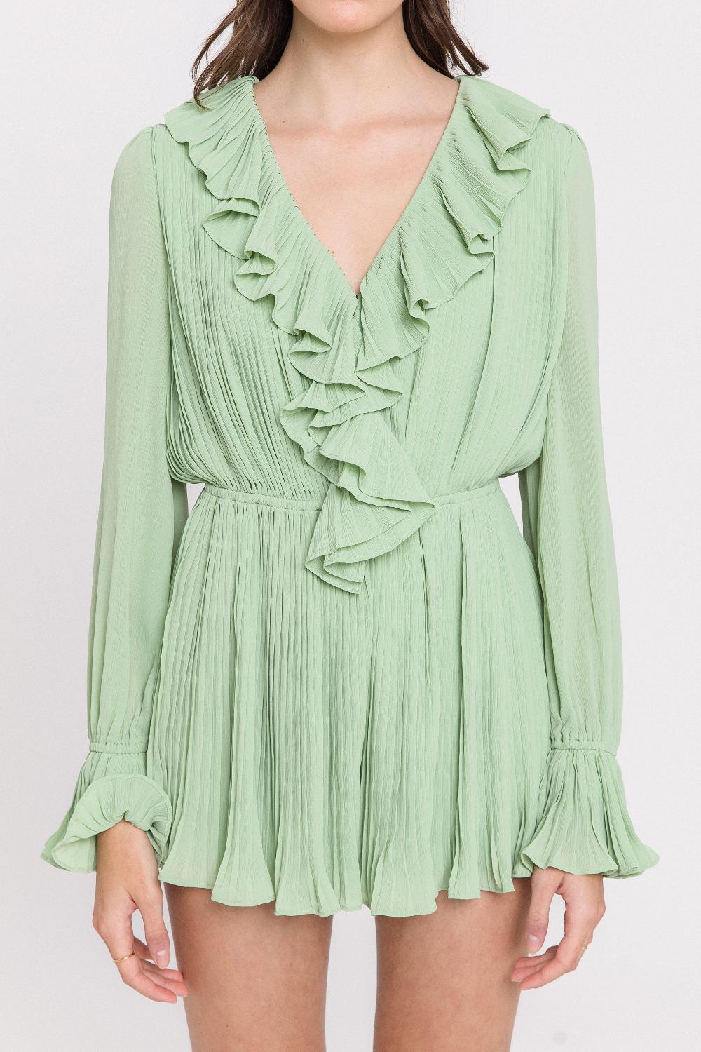 Endless Rose Ruffled V-neck Romper GREEN