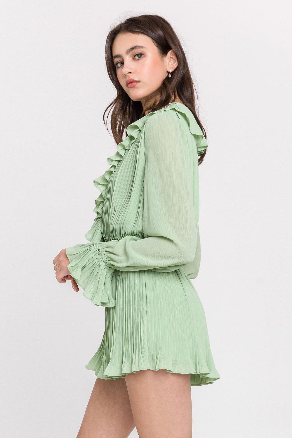 Endless Rose Ruffled V-neck Romper GREEN