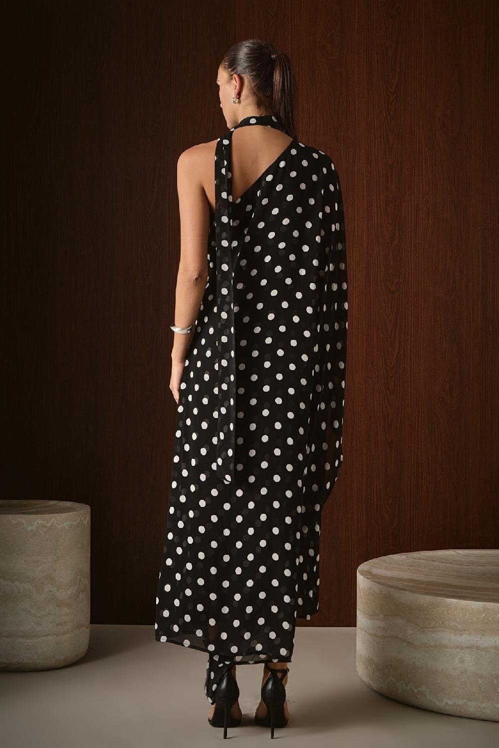 Endless Rose Sash Polka Dot Maxi Dress BLACK/WHITE