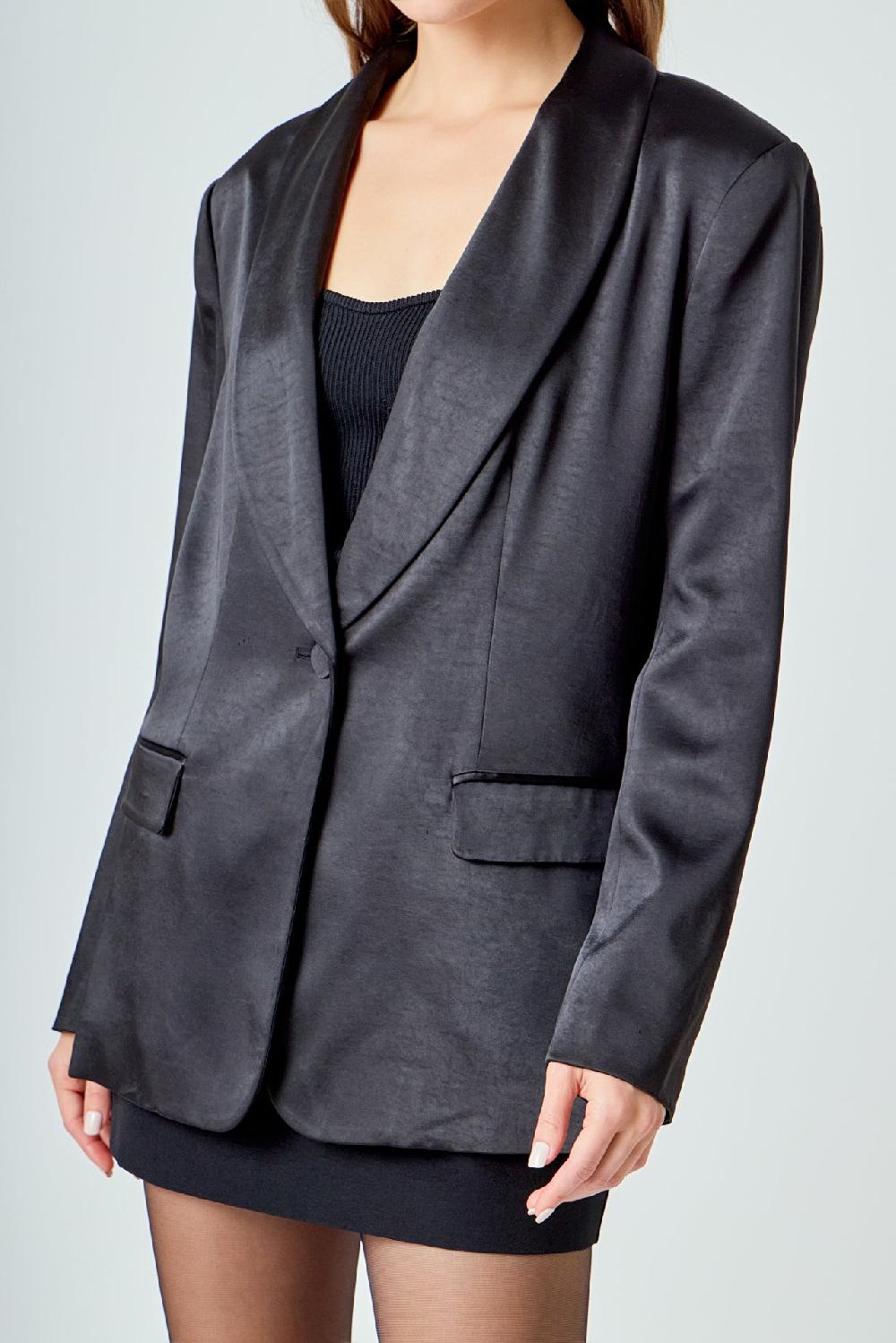 Endless Rose Satin Blazer BLACK