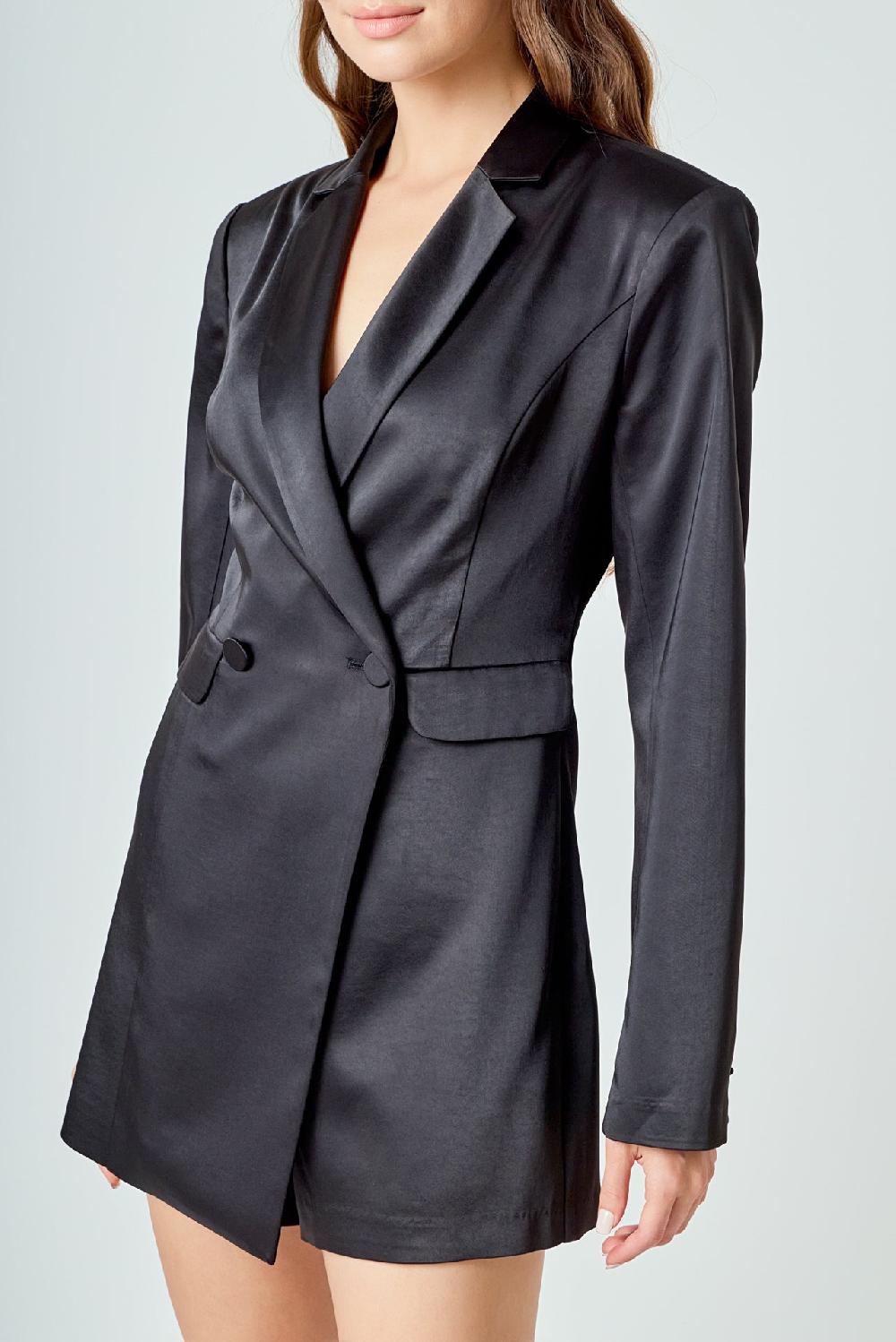 Endless Rose Satin Blazer Romper BLACK