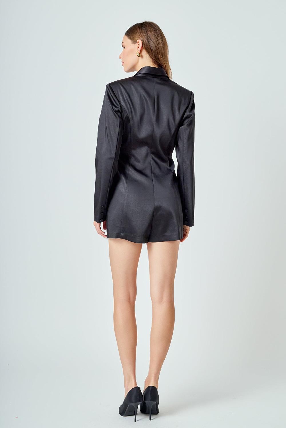 Endless Rose Satin Blazer Romper BLACK