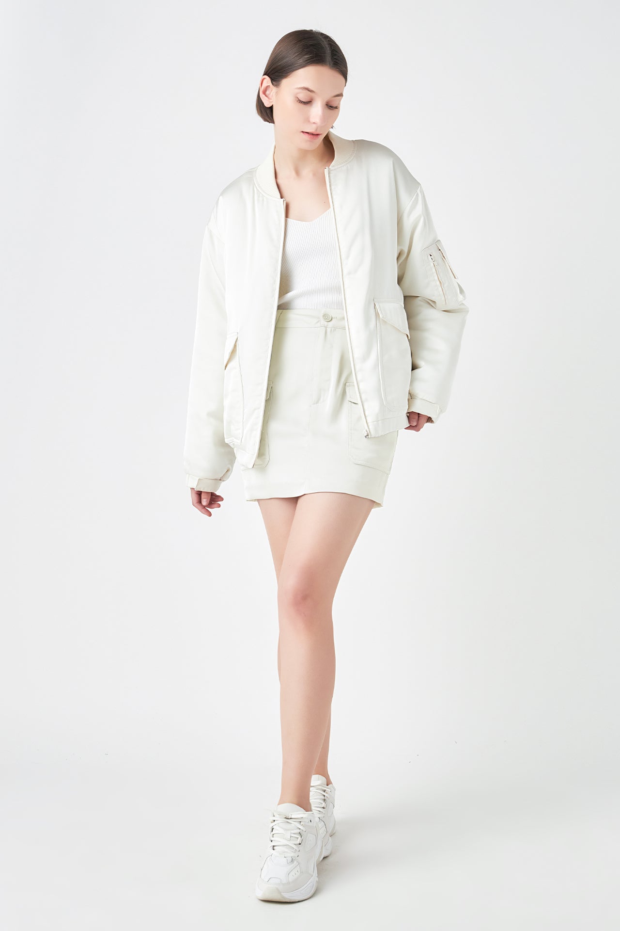 Endless Rose Satin Bomber Jacket IVORY
