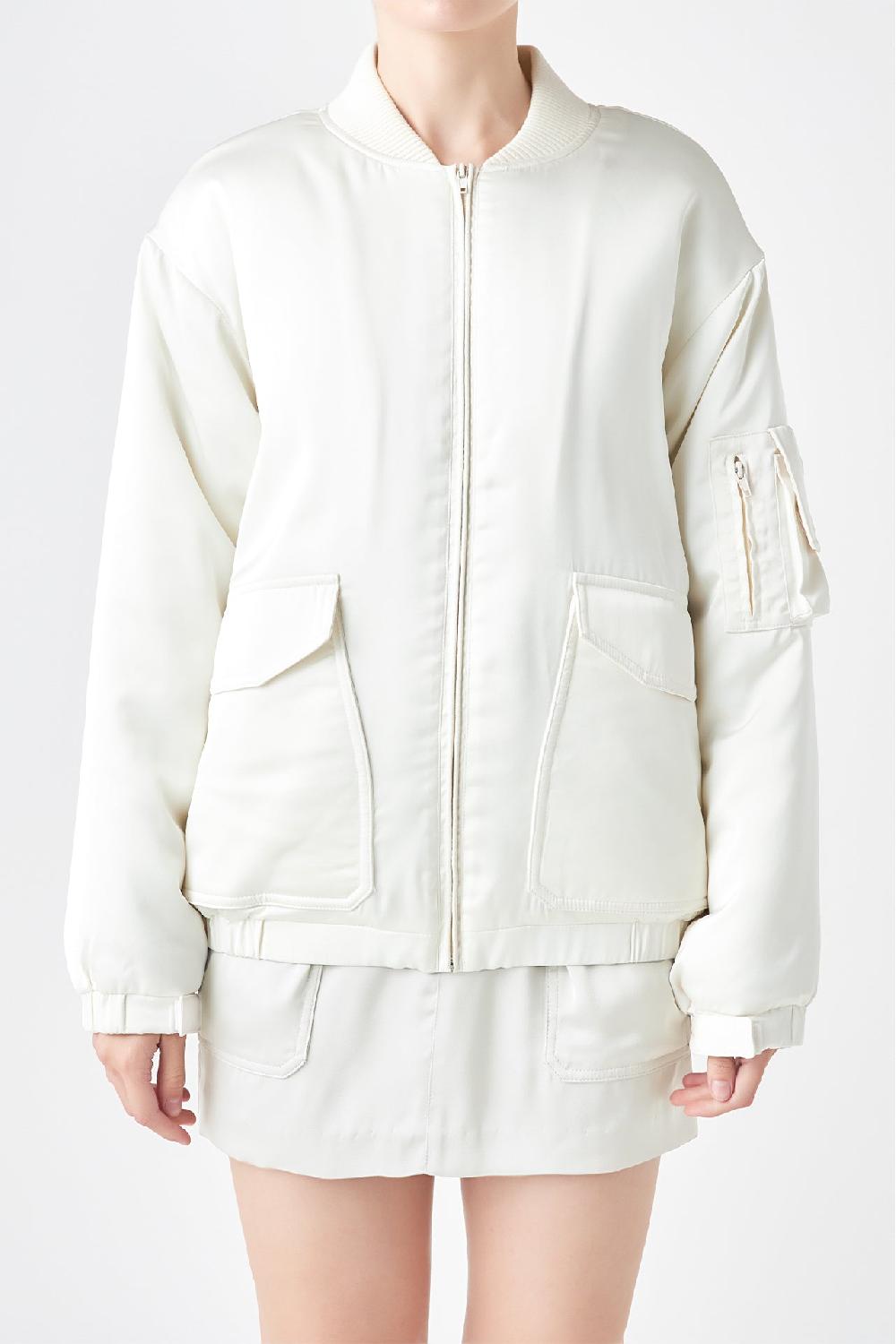 Endless Rose Satin Bomber Jacket IVORY