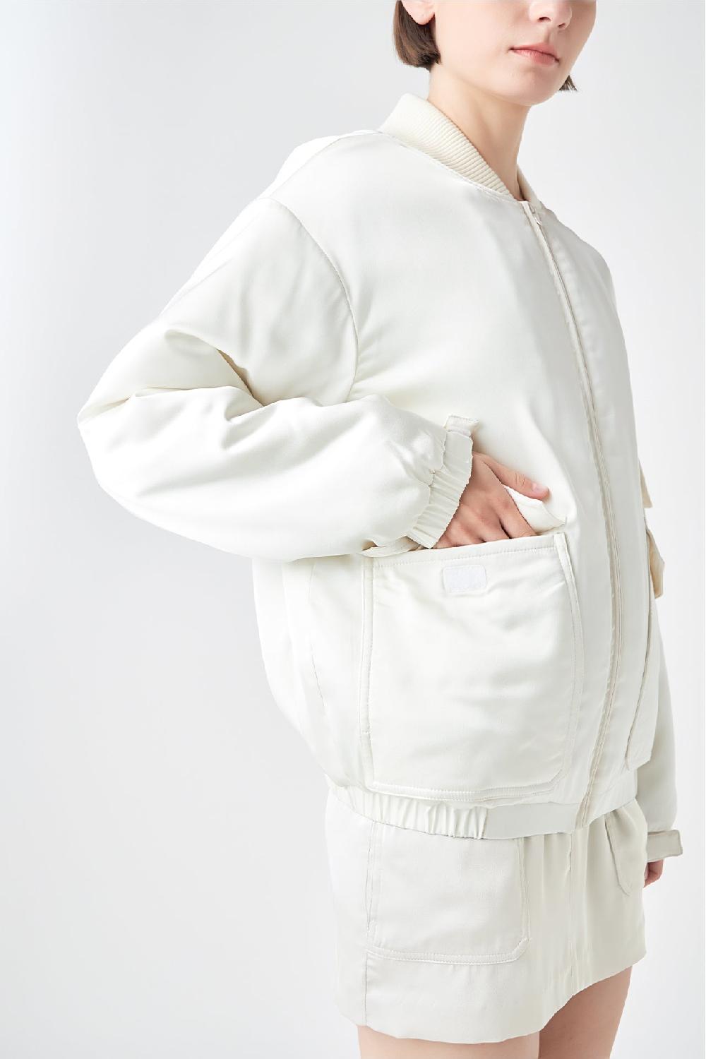 Endless Rose Satin Bomber Jacket IVORY