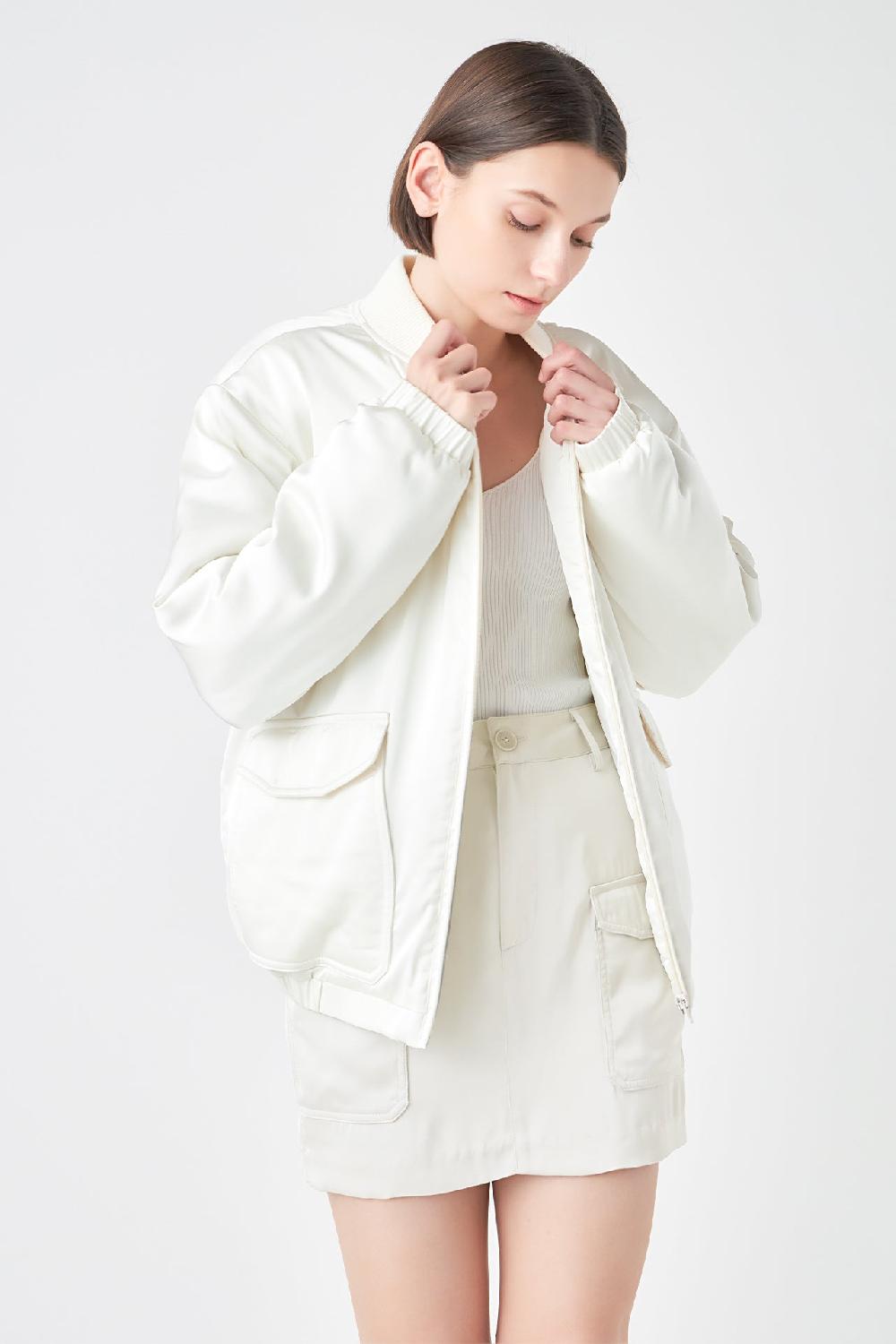 Endless Rose Satin Bomber Jacket IVORY