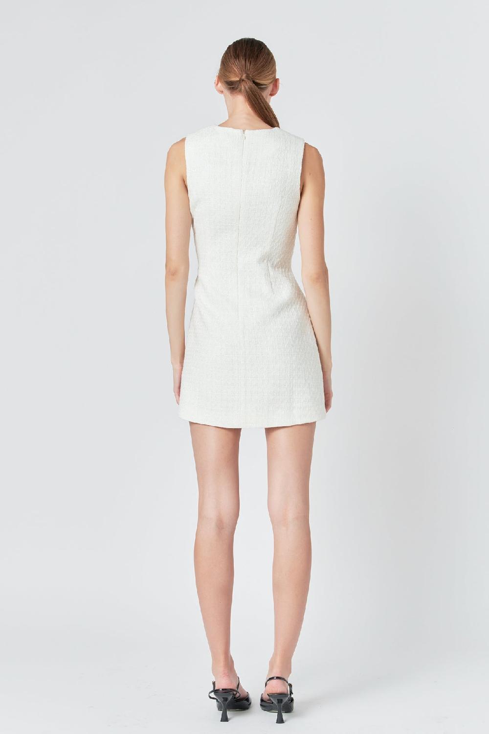 Endless Rose Satin Bow Tweed Shirt Dress IVORY